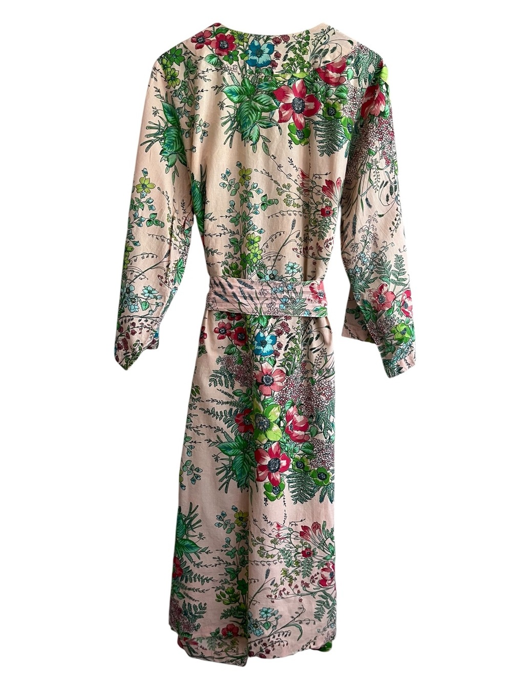 😎 Plum Pretty Sugar Botanical Floral Cotton Wrap Robe Pink Green Size Medium - Picture 3 of 13